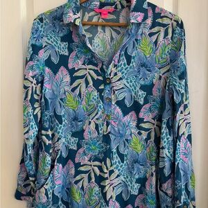 Lilly Pulitzer Lilleth Tunic Notched Collar Blouse Size S